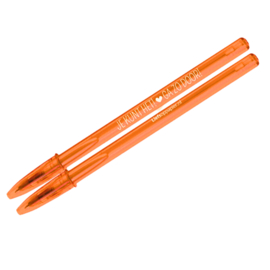 Pen met Pluimpjes teksten - oranje doorzichtig