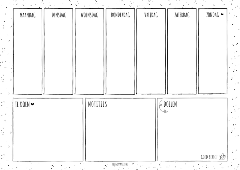Uitwisbare Pluimpjes whiteboard weekplanner sticker | A4 formaat