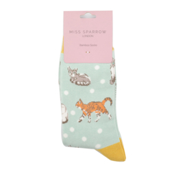 Damessokken Cats & Spots (lichtblauw)