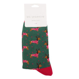 Herensokken Teckel X-mas (groen)