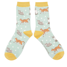 Damessokken Cats & Spots (lichtblauw)
