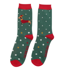 Herensokken Kerst Teckel (groen)