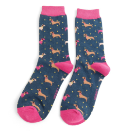 Damessokken Dogs & Spots (donkerblauw)