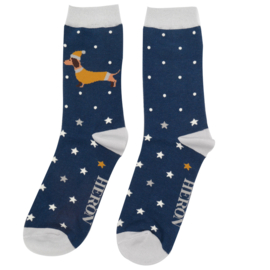 Herensokken Kerst Teckel (blauw)