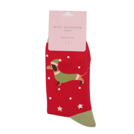 Damessokken Kerst Teckel (rood)