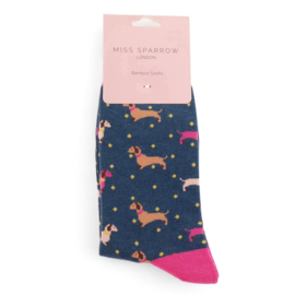 Damessokken Dogs & Spots (donkerblauw)
