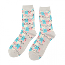 Damessokken Happy Cats (zilver)