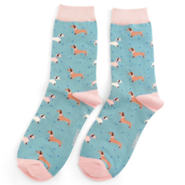 Damessokken Dogs & Spots (blauw)