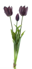 Real Touch Tulpen Groot 48 cm - 3 Kunst Tulpen - Aubergine