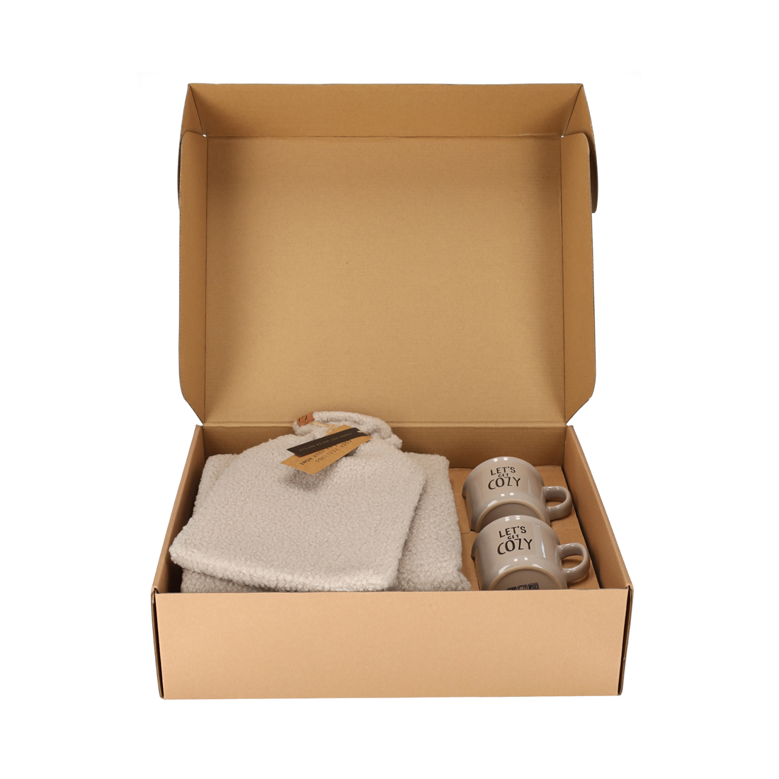 Giftset Cozy Taupe - Teddy Kruik, Plaid en Mokken Set - Jens Living