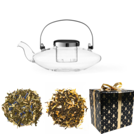 Kerst Cadeau - Glazen Theepot & 2 soorten groene thee