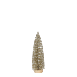 Kerstboom Glitter met houten standaard 25 cm - Goud