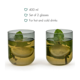 Glazen 'Padua' 400 ml - Lichtgrijs - Set van 2 stuks - Bredemeijer