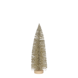 Kerstboom Glitter met houten standaard 32 cm - Goud