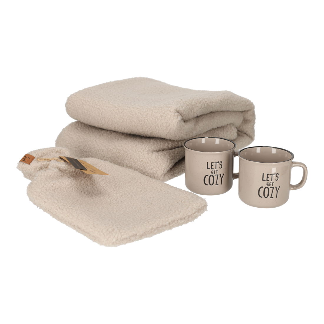 Giftset Cozy Taupe - Teddy Kruik, Plaid en Mokken Set - Jens Living