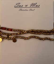 Armbandje stainless steel 3dubbel camel en goud
