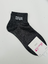 Glitter sokken diva zwart