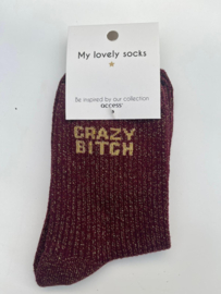 Glittersokken crazy bitch bordeaux