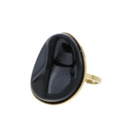 Stainless steel ring met zwarte steen – verstelbaar