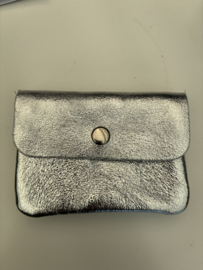 Portefeuille met drukknop leer zilver  blink