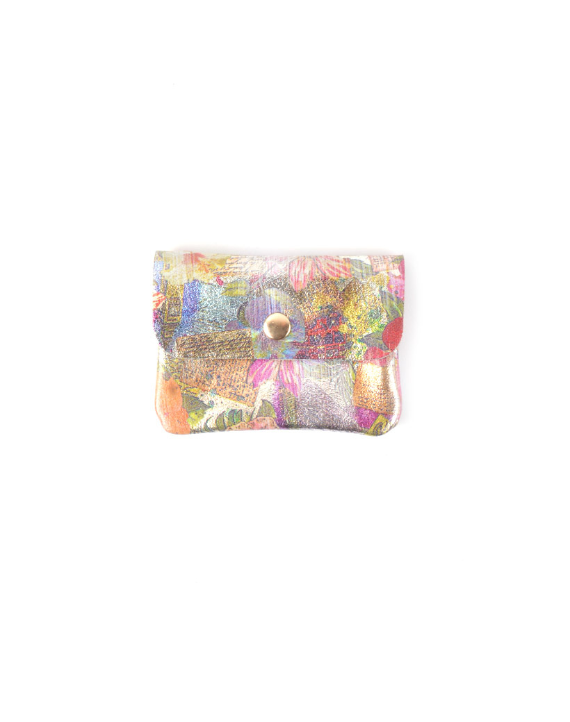Portefeuille met drukknop leer bloemen