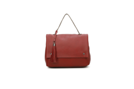 Handtas middelmaat rood  handvat donker bruin