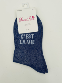 Glittersokken C'es La Vie  blauw