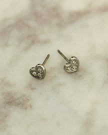 Stainless steel zilver hartje  met steentjes