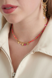 Ketting stainless steel roze parels met bedeltjes