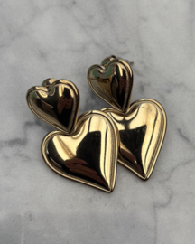 Oorbellen stainless steel dubbel hartje goud