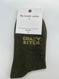 Glittersokken crazy bitch groen