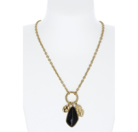 Stainless Steel Ketting Julia – Goudkleur met Zwarte Steen en Charms