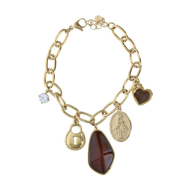 Mona armband  – stainless steel, goudkleurig met hangers