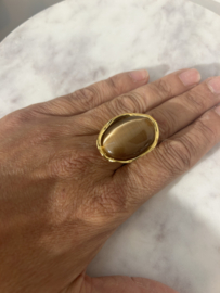 Stainless steel ring goudkleurig  Janne    bruin