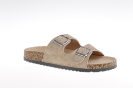 Muiltjes breed  gesp daim beige    dubbel