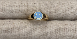 Ring goud blauwe smiley