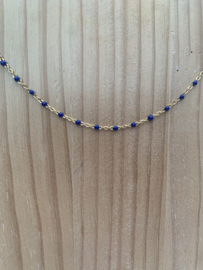 Ketting stainless steel fijn blauw bolletjes