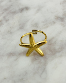 Stainless steel ring goudkleurig zeester    – verstelbaar
