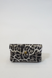 Portefeuille met knop leer panter zilver