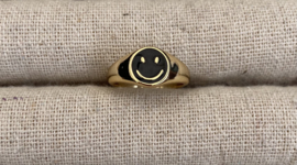 Ring goud zwarte smiley