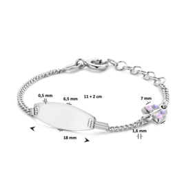 Baby/kind naam armbandje met vlindertje roze (ovaal), 925 sterling zilver