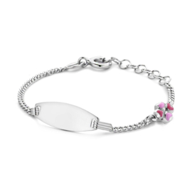 Baby/kind naam armbandje met klavertje vier roze, 925 sterling zilver