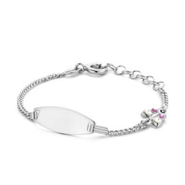 Baby/kind naam armbandje met vlindertje wit (ovaal), 925 sterling zilver