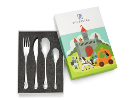 Zilverstad kinderbestek Ridders en Prinsessen, 4-delig, stainless steel