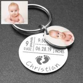 Personaliseerbare geboorte sleutelhanger, RVS