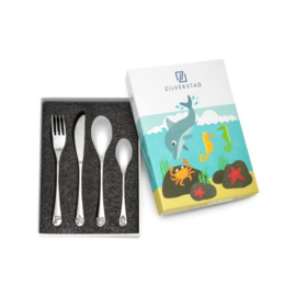 Zilverstad kinderbestek zeedieren, 4-delig, stainless steel