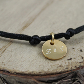 Koord armbandje met graveerbare munt, goldplated