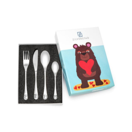 Zilverstad kinderbestek Beer met hart, 4-delig, stainless steel