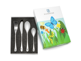 Zilverstad kinderbestek natuurvriendjes, 4-delig, stainless steel