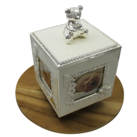 Bambino Muziekdoos/fotolijst/keepsake box beertje, verzilverd